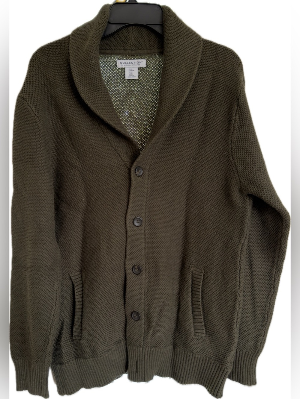 Medium/Shawl Collar Olive Button-Front Cardigan Sweater
